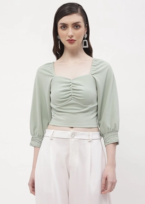 Odor Resistant Coating OdorResistant Madame Sweetheart Neck Sage Green Embellished Cuffs Top