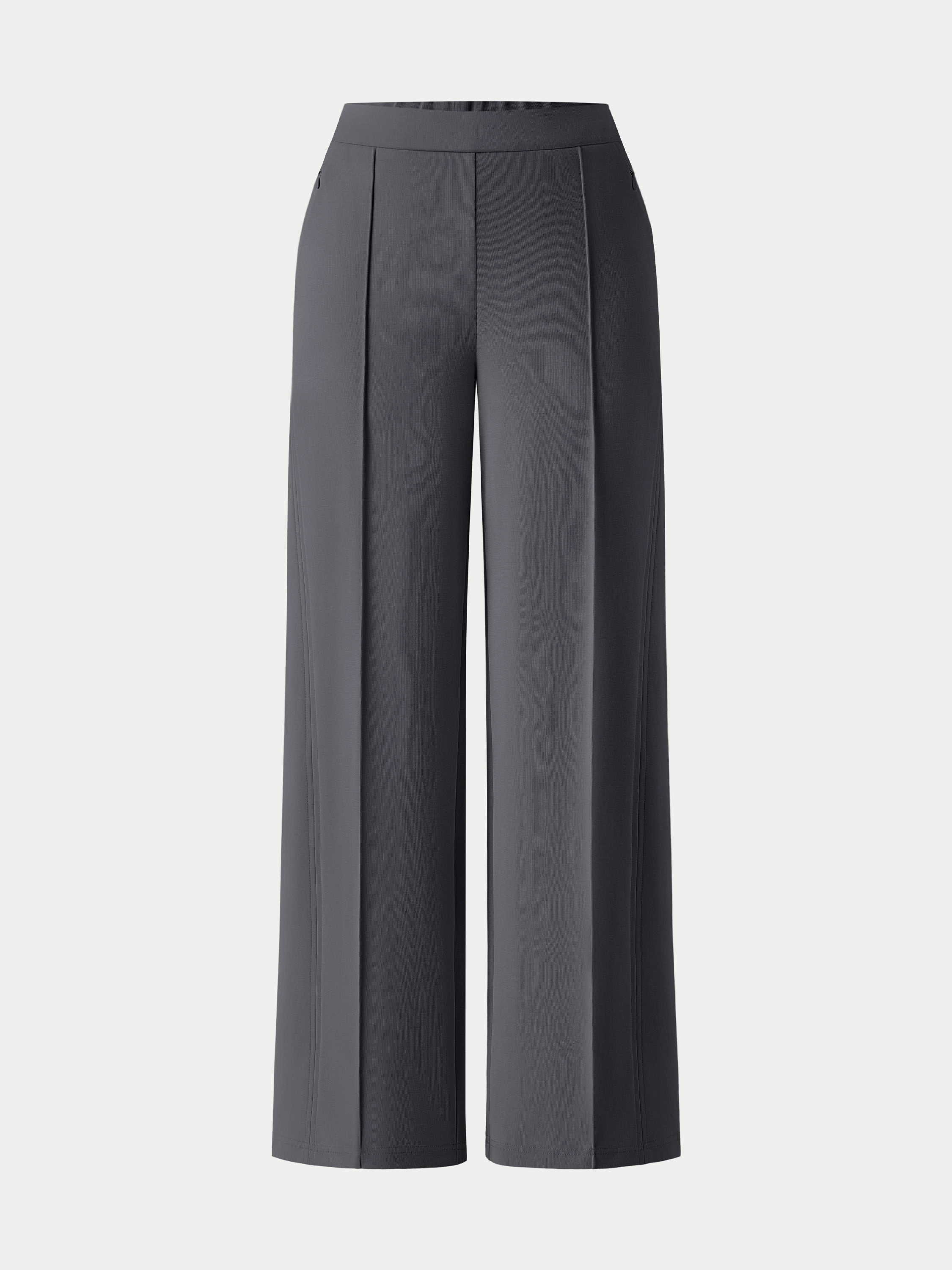 Wrinkle-Resistant Mid Rise Wide Leg Pants with Pockets Low Profile Waistband