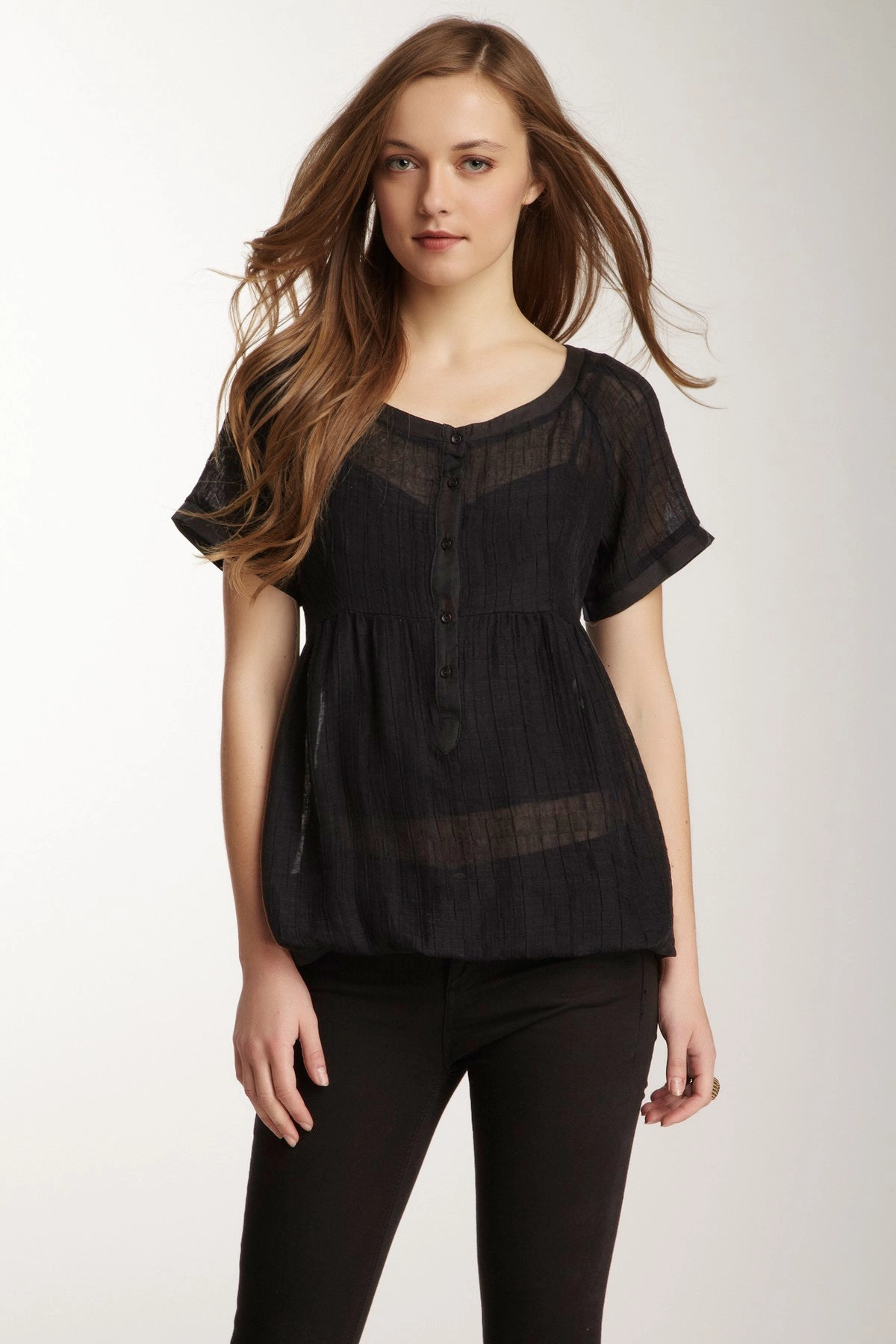 BoxyCrop NonChafing Fabric Viscose Gauze Bubble Top - Black