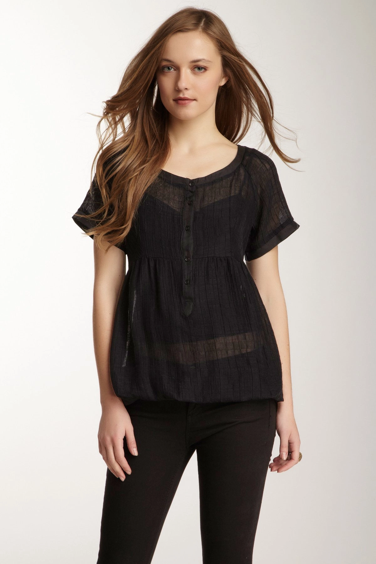 PunctureResistantReinforcement Viscose Gauze Bubble Top - Black