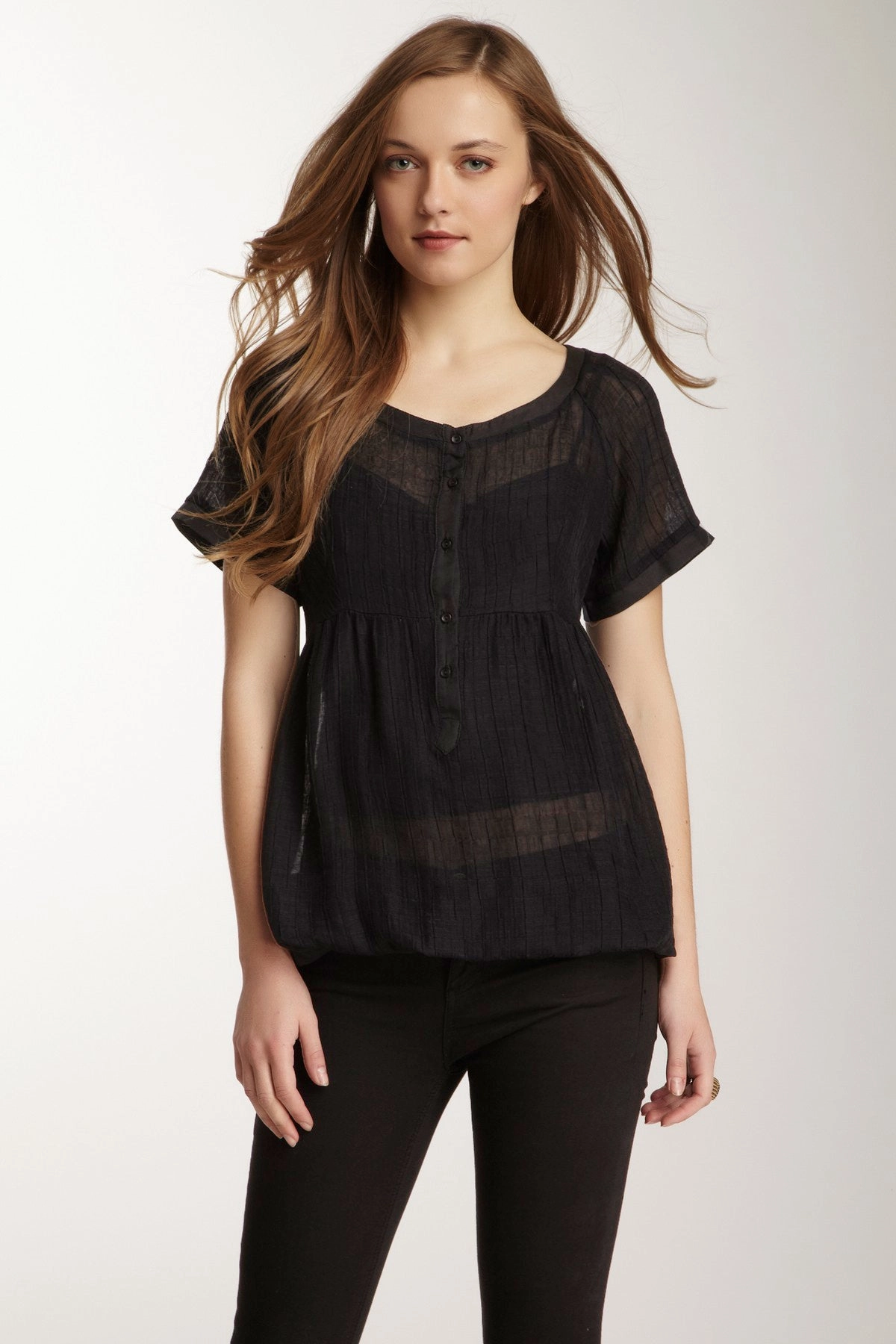 Viscose Gauze Bubble Top - Black PuckerFree Surface FlexibleSole