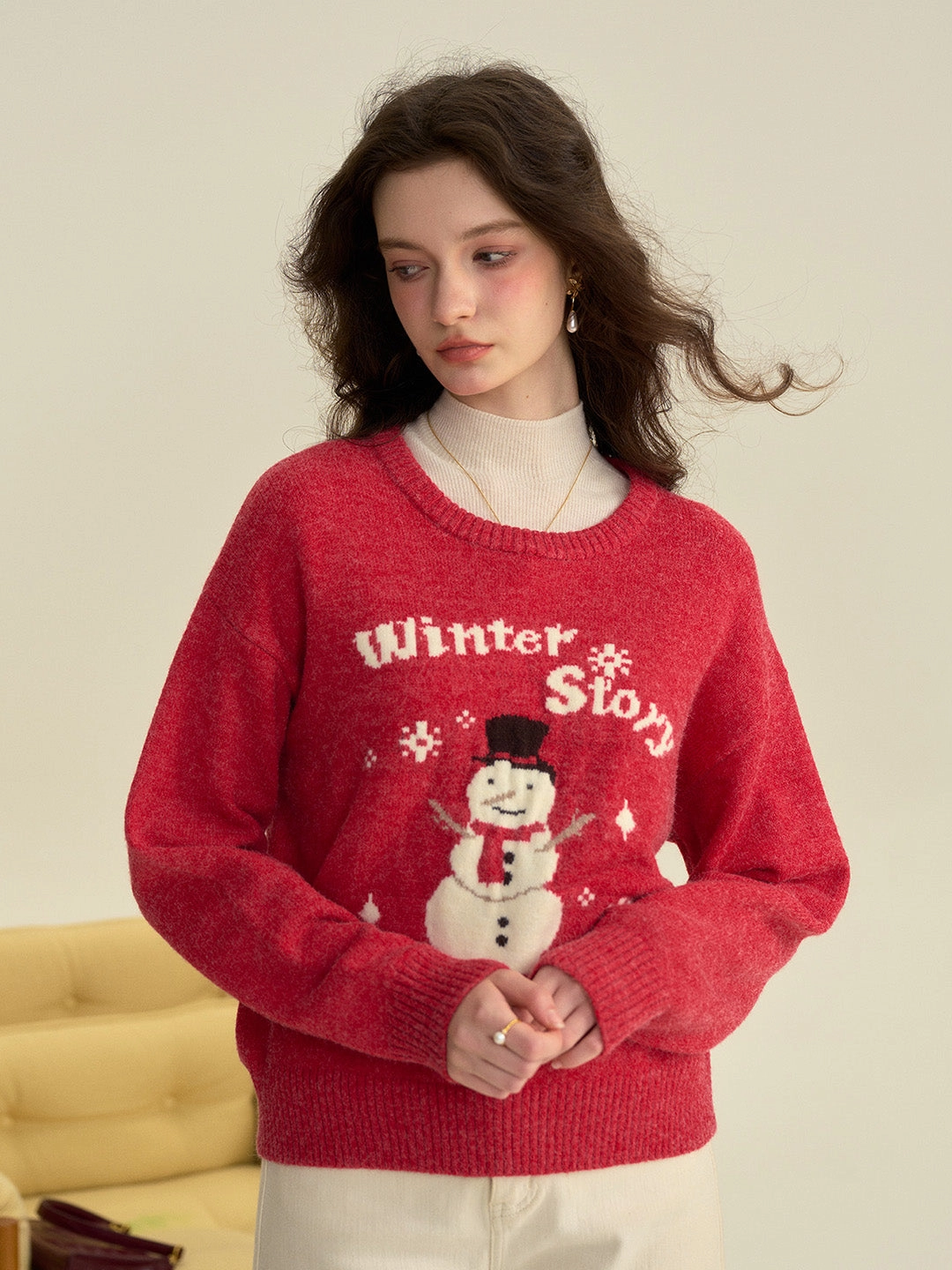 Simple Warmth ??Final Sale??Natalie Round Neck Snowman Wool Sweater