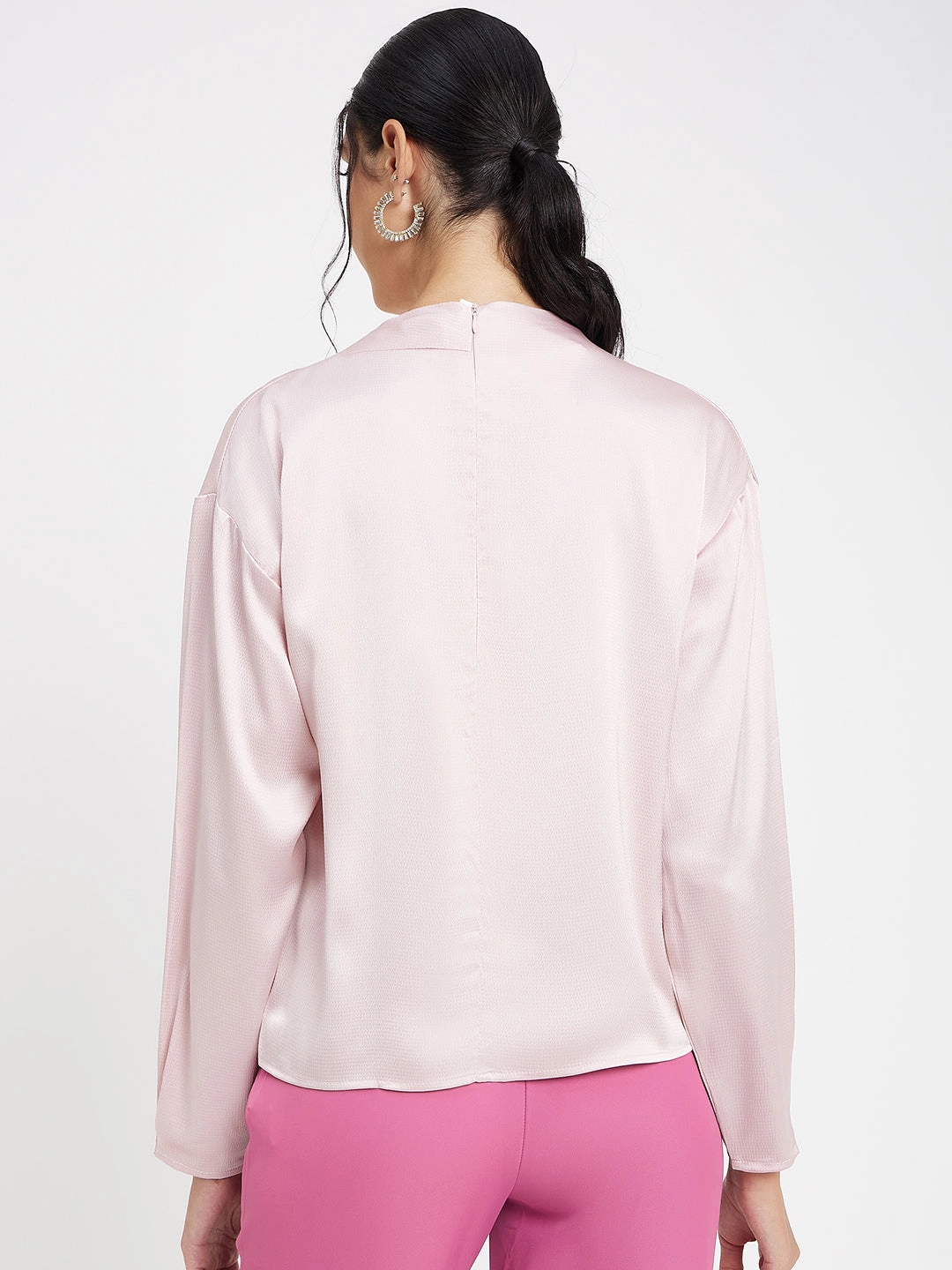 Madame Solid Pink Top Sun Protection Fabric Relaxed Top