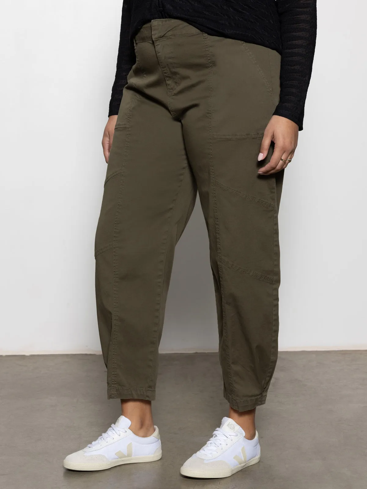 EcoFriendlyMaterials Supportive Fit Sahara Tapered Standard Rise Pant Burnt Olive Extended Sizing