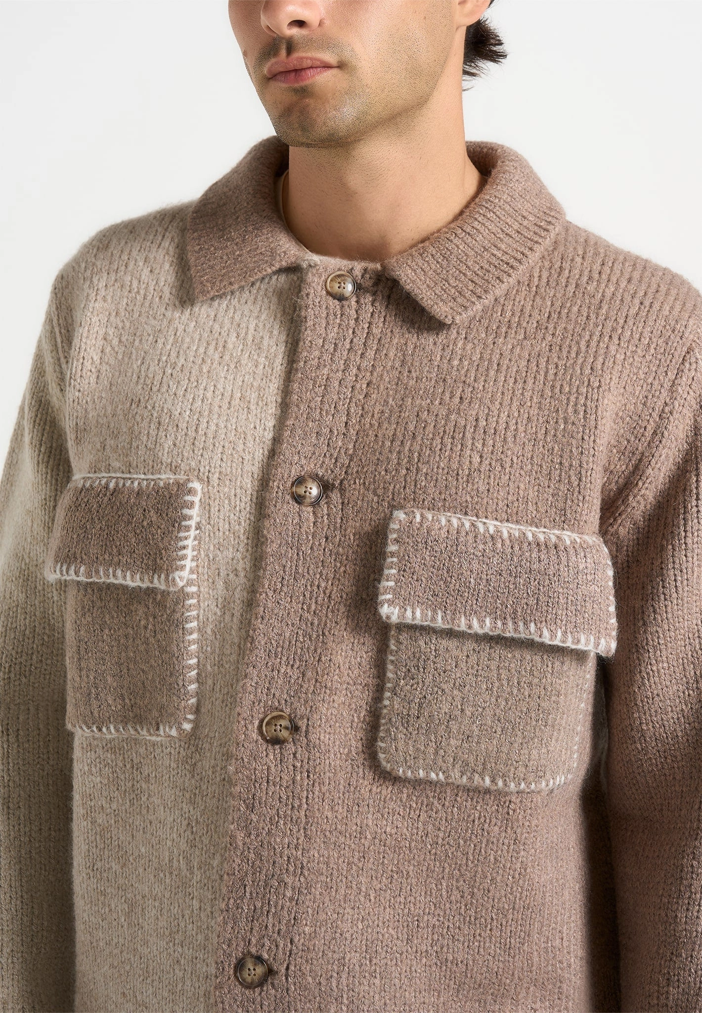 Lightweight Design Day To Night Jean - Mohair-Blend Colour Block Cardigan - Beige/Taupe