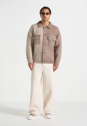 Jean - Mohair-Blend Colour Block Cardigan - Beige/Taupe Daily Layer Compact Weave