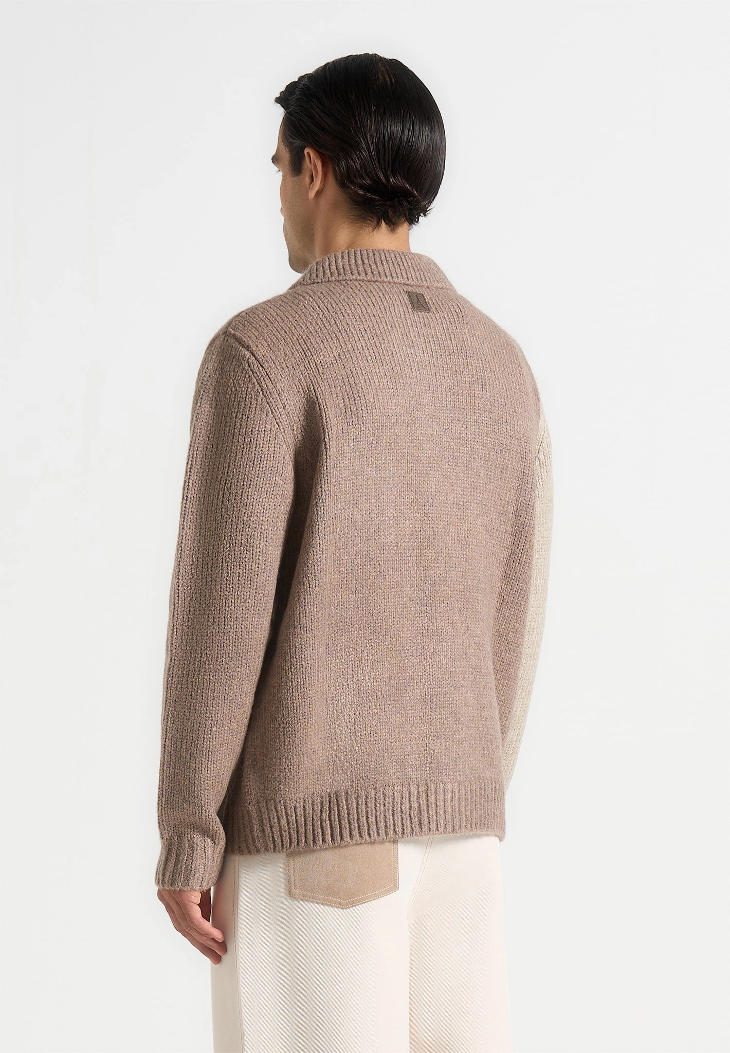 Jean - Mohair-Blend Colour Block Cardigan - Beige/Taupe Urban Look MoistureWicking