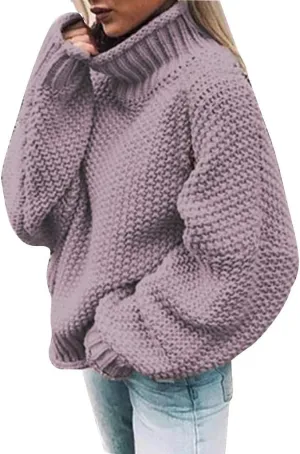 XUETON Womens Oversized Turtleneck Sweater Batwing Long Sleeve Casual Lightweight Loose Chunky Knit Pullover Knit Jumper Tops(Purple,3X-Large)