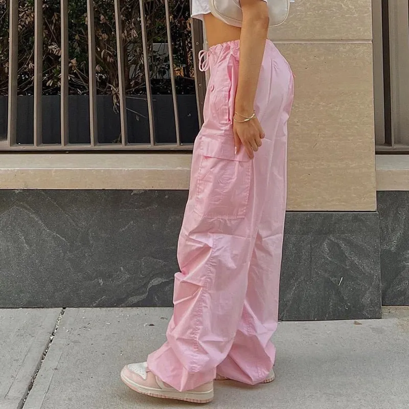 Y2K Clothing Oversized Drawstring Low Waist Parachute Loose Fit Sweatpants Trousers Women Jogger Cargo Pants Streetwear Outfits