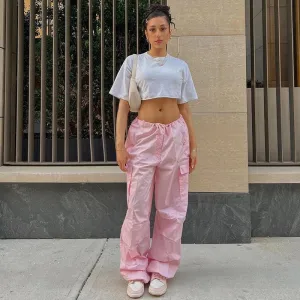 Y2K Clothing Oversized Drawstring Low Waist Parachute Loose Fit Sweatpants Trousers Women Jogger Cargo Pants Streetwear Outfits