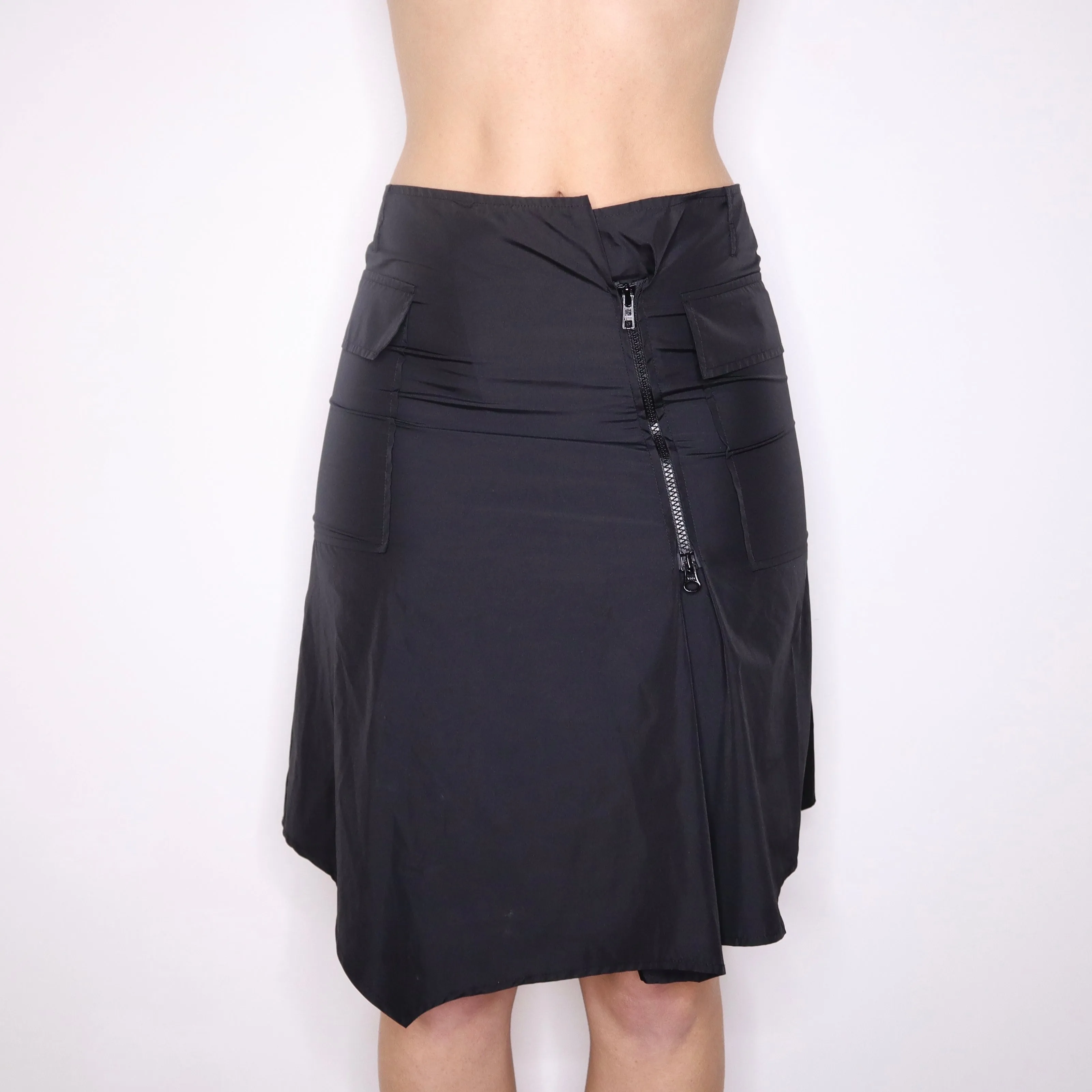 Y2K Italian Asymmetrical Black Midi Skirt (S)