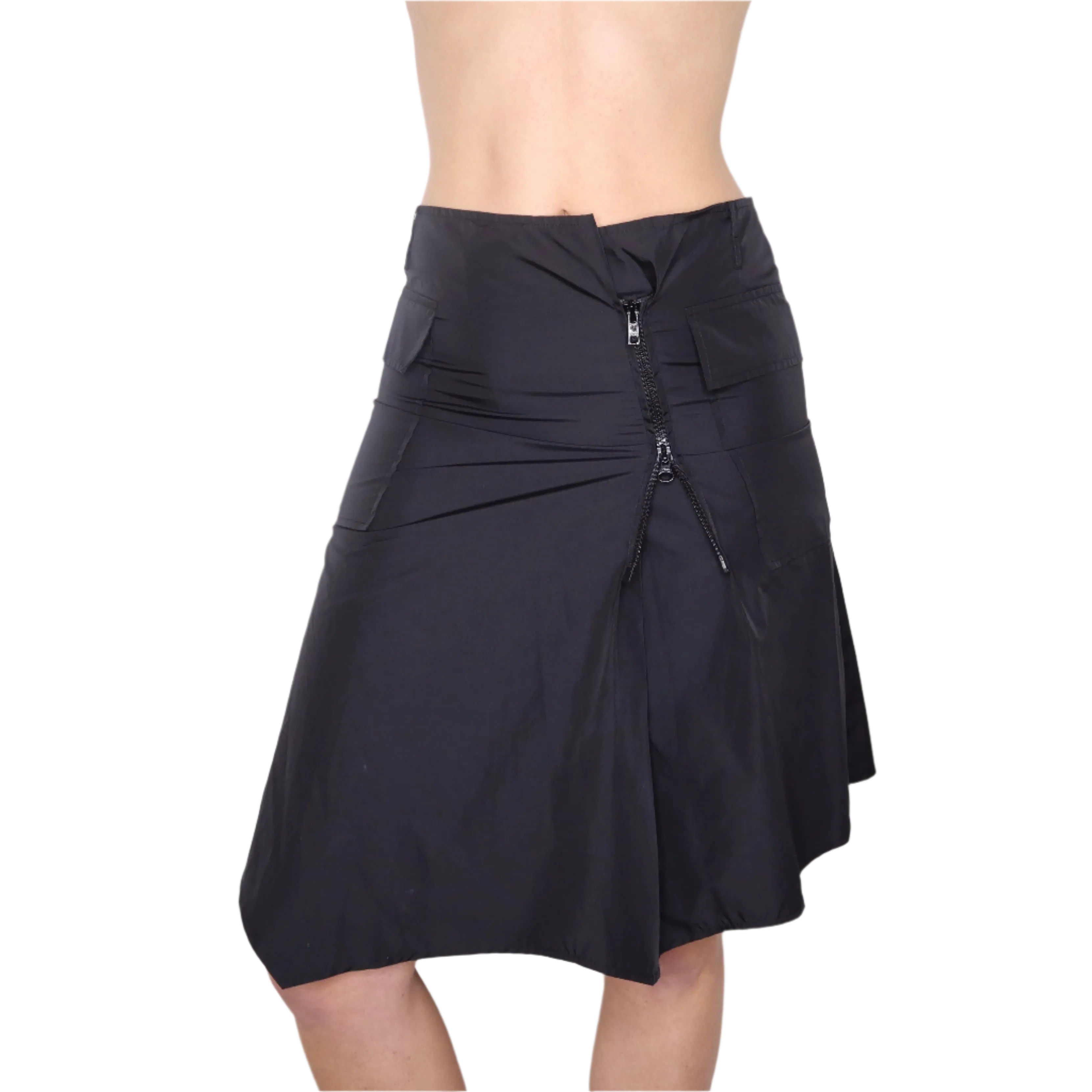 Y2K Italian Asymmetrical Black Midi Skirt (S)