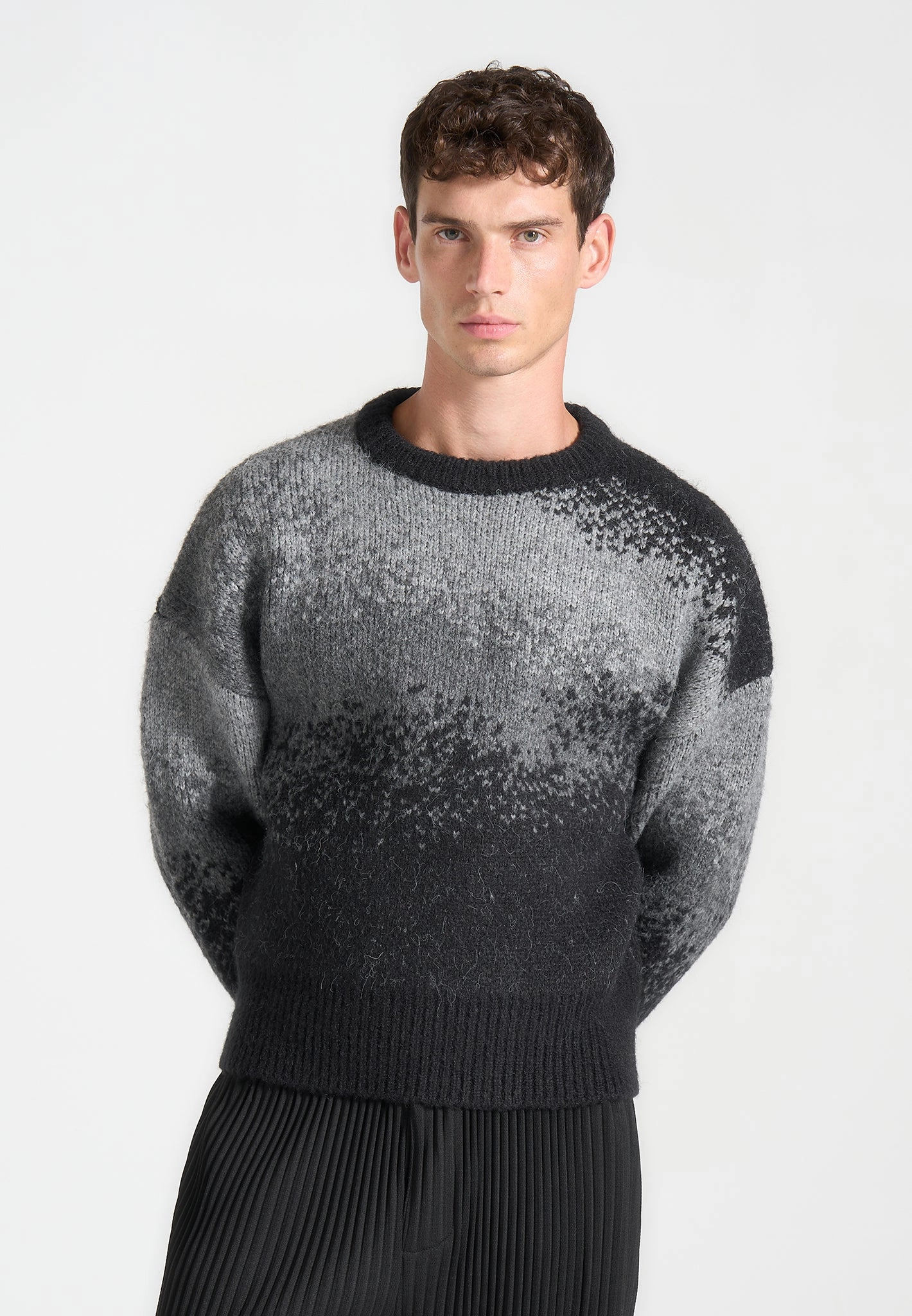 Tencel Blend Material Yani - Ombr?? Wool Crewneck Sweater - Grey