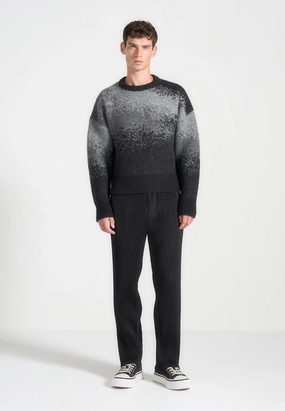 Layered Stitch Detail Yani - Ombr?? Wool Crewneck Sweater - Grey