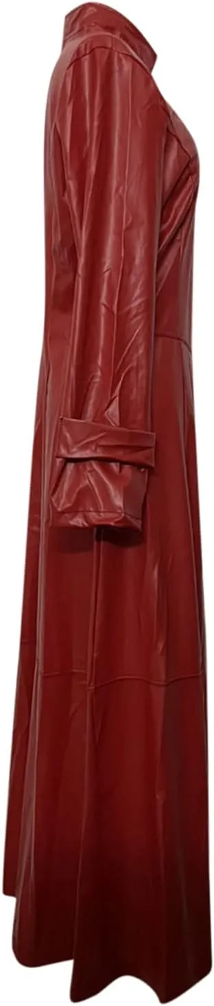 yardsong Faux Leather Trench Coats for Women Long Sleeve Zip Up Long Jackets Slim Fit Ankle Length Fashion Outerwear