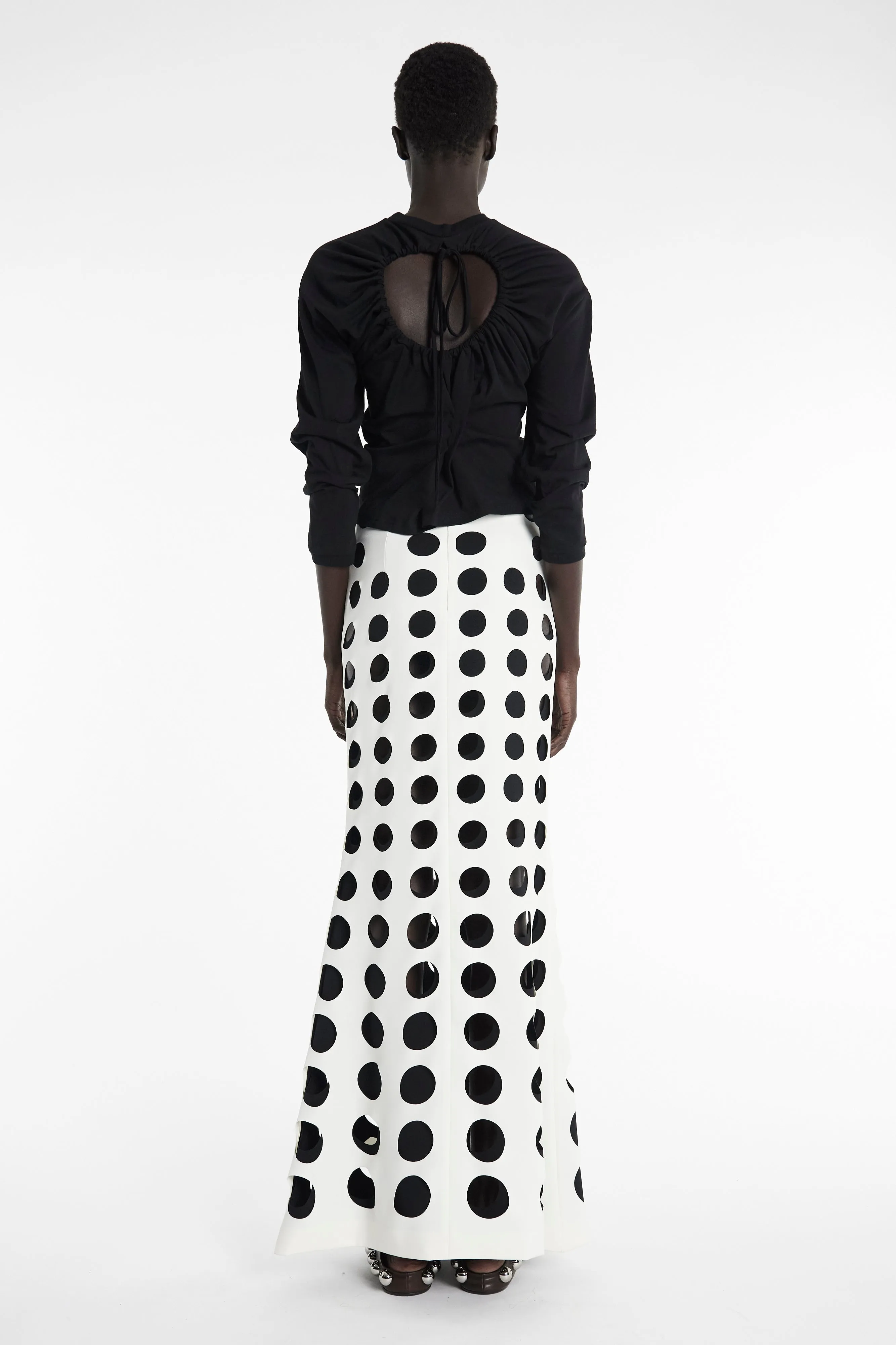 All Day Tonal Look Layered Circular Cutouts Skirt White Black