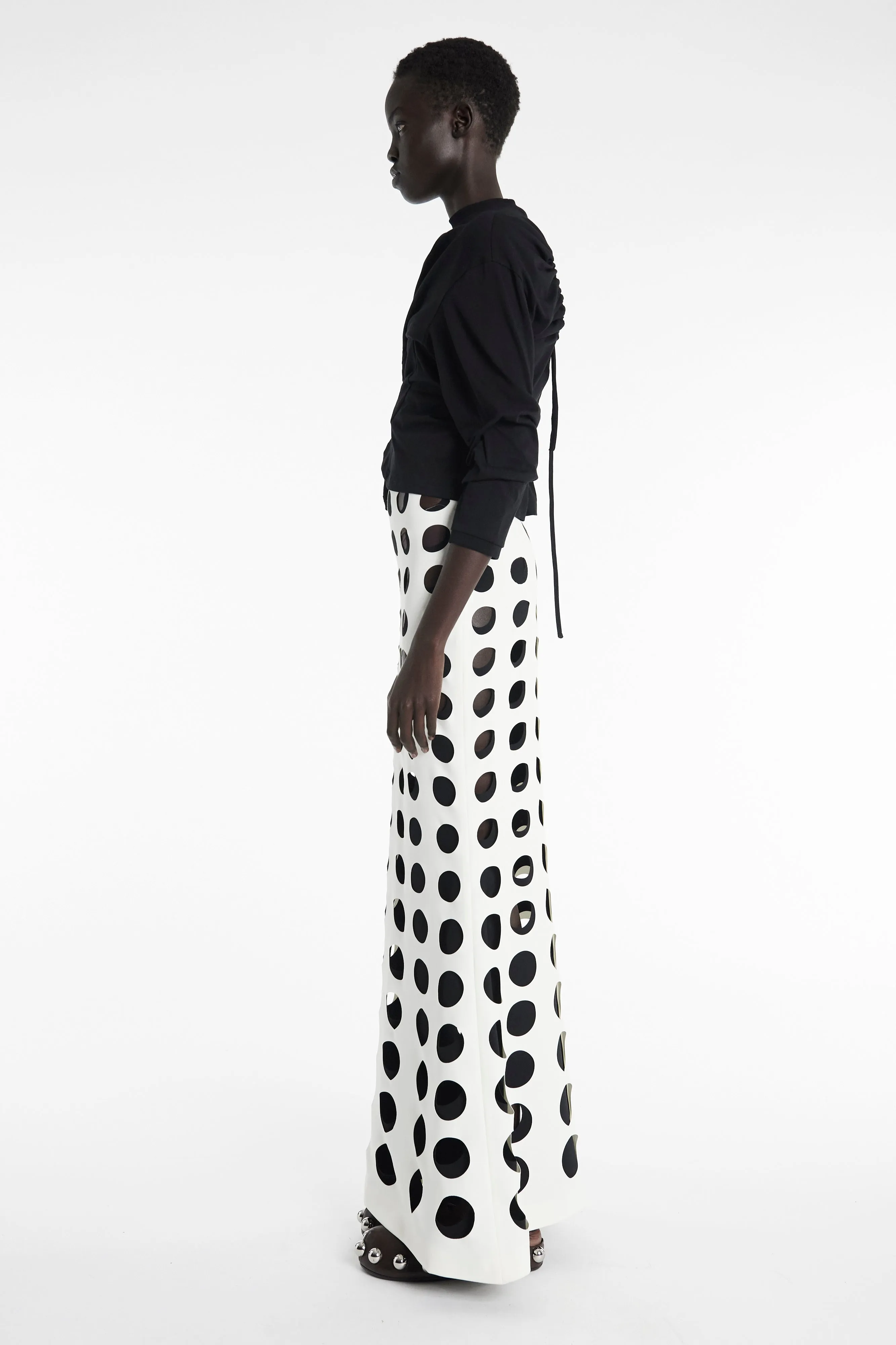 Artisan Print Layered Circular Cutouts Skirt White Black