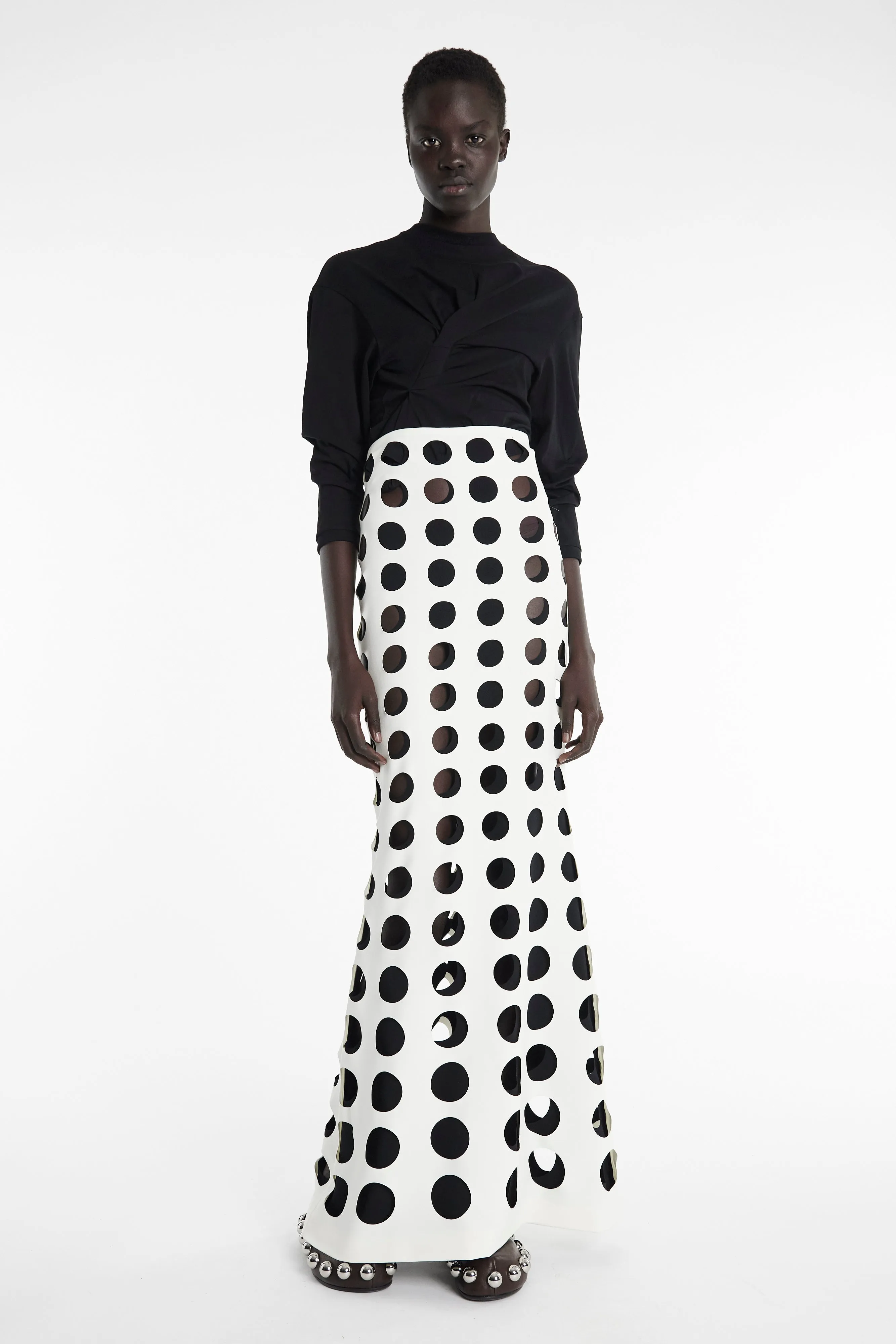Custom made Layered Circular Cutouts Skirt White Black