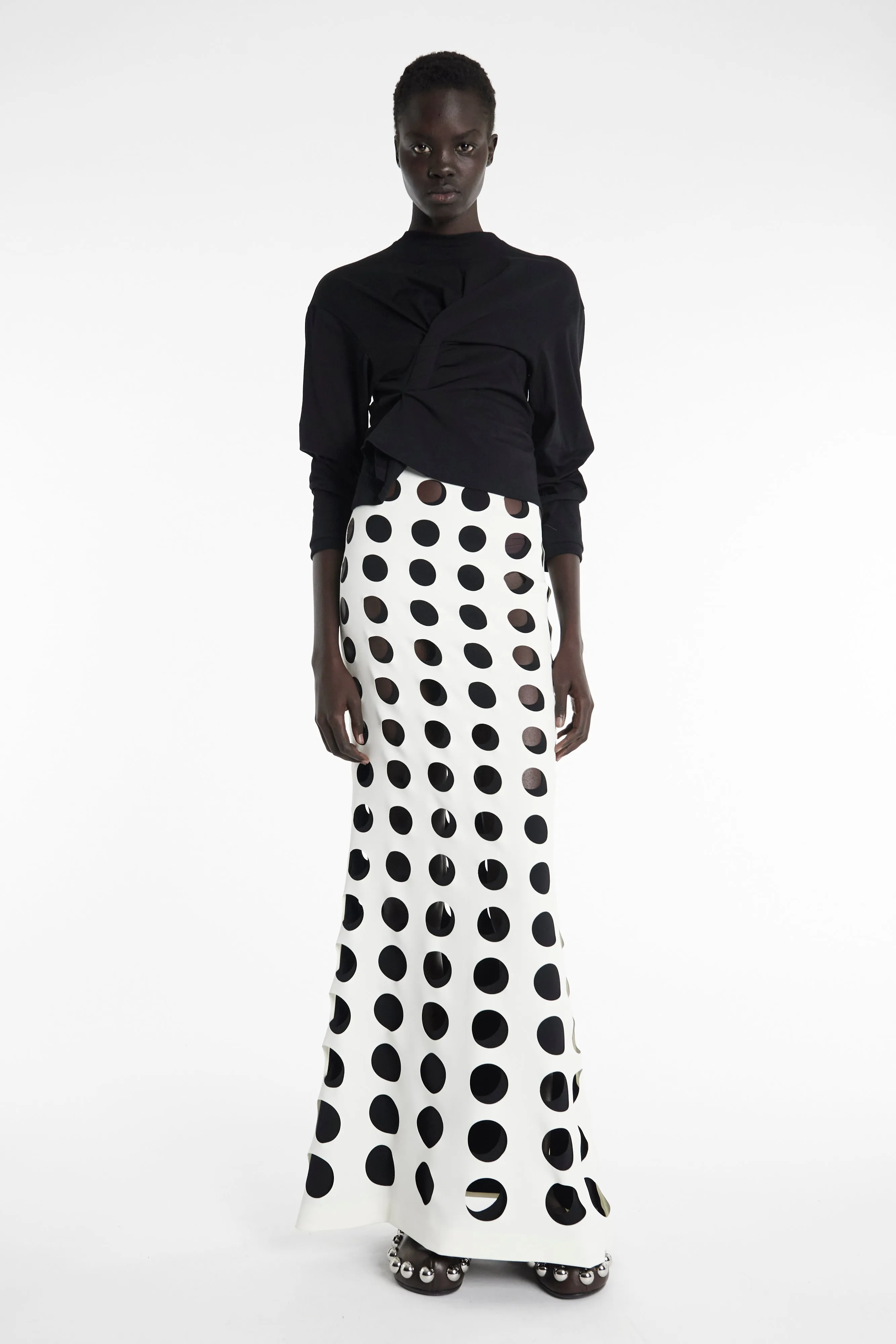Unique Feature Layered Circular Cutouts Skirt White Black
