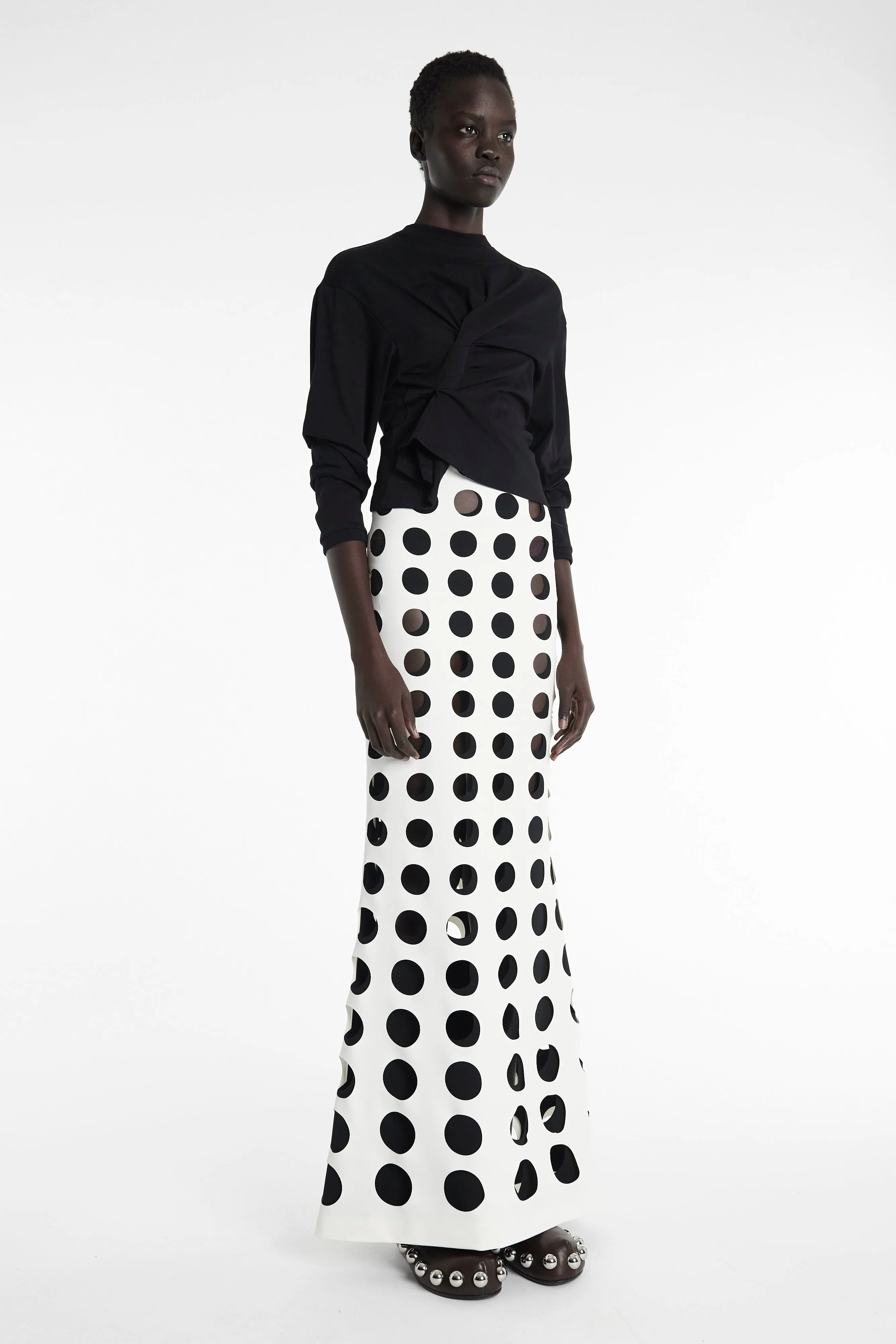 Ankle length Elastic hem Layered Circular Cutouts Skirt White Black