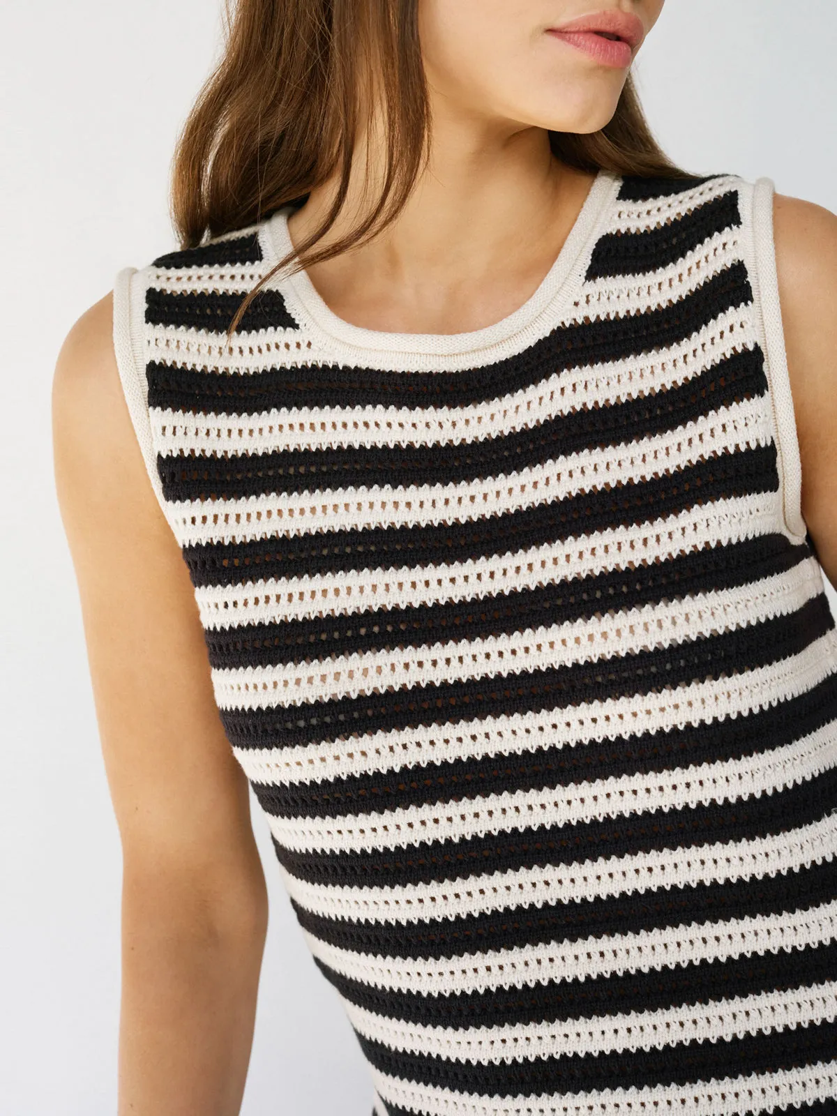Crochet Shell Sweater Chalk Black Stripe Heather Jersey Material Non Toxic Printing