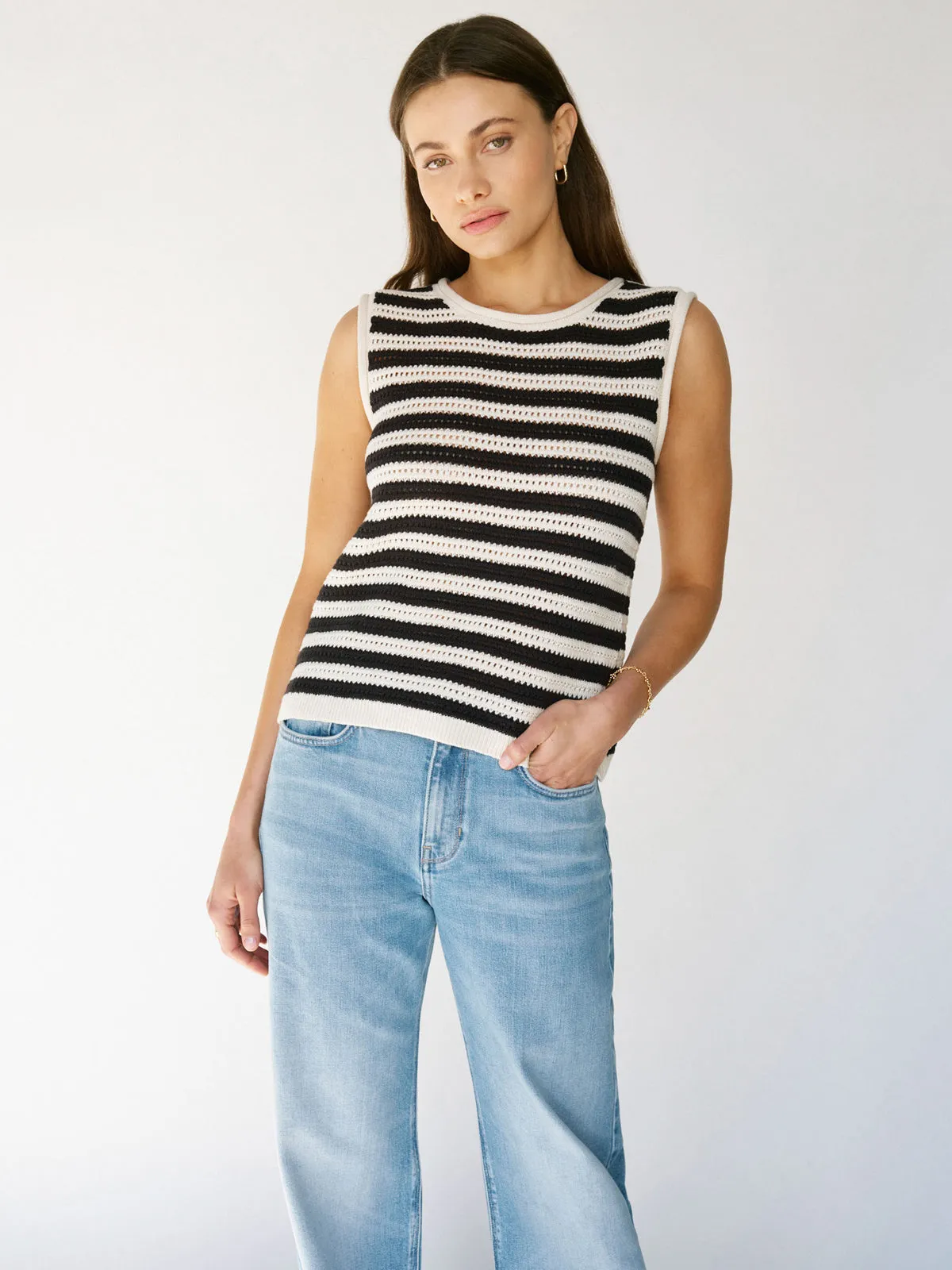 Crochet Shell Sweater Chalk Black Stripe simple design