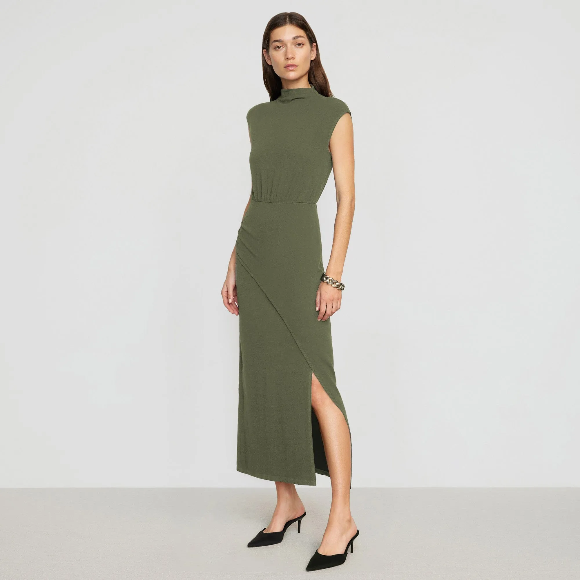 Yimei Mock-Neck Side-Slit Dress Lounge Feel