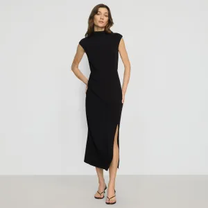 Removable-Straps Minimalist Waistband Yimei Mock-Neck Side-Slit Dress