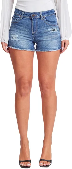 YMI Women's Junior Wannabettabutt High-Rise Frayed Hem Denim Shorts