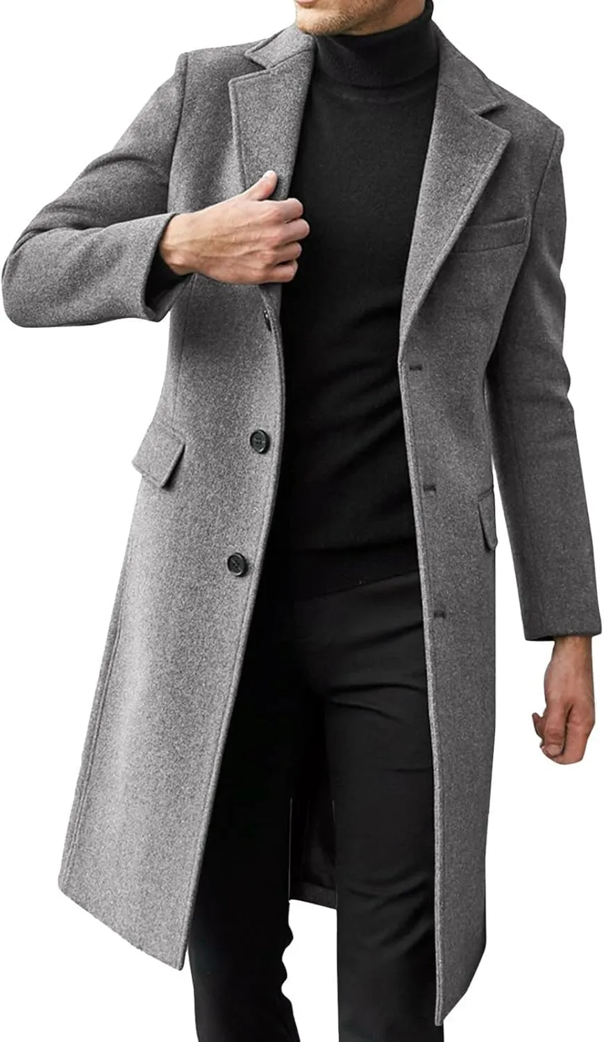 Ymosrh Men's Trench Coat Oversized Notched Long Jacket Coat Single Breasted Lapel Winter Coat Double, XL-4XL