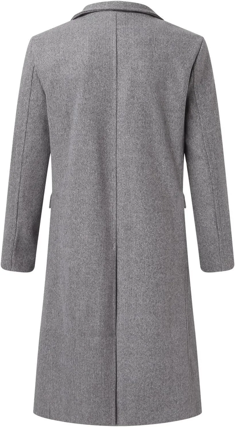 Ymosrh Men's Trench Coat Oversized Notched Long Jacket Coat Single Breasted Lapel Winter Coat Double, XL-4XL