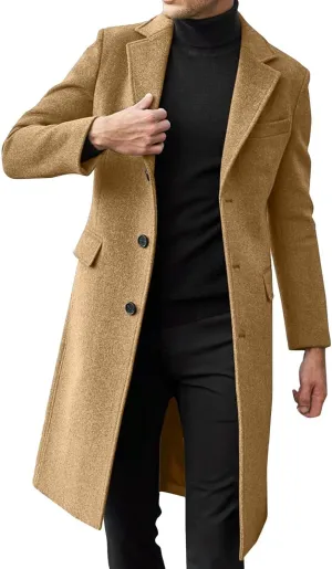 Ymosrh Men's Trench Coat Oversized Notched Long Jacket Coat Single Breasted Lapel Winter Coat Double, XL-4XL
