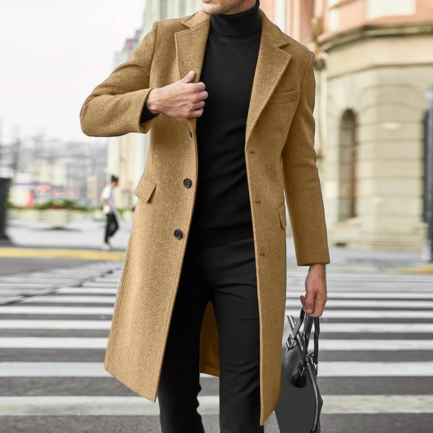 Ymosrh Men's Trench Coat Oversized Notched Long Jacket Coat Single Breasted Lapel Winter Coat Double, XL-4XL
