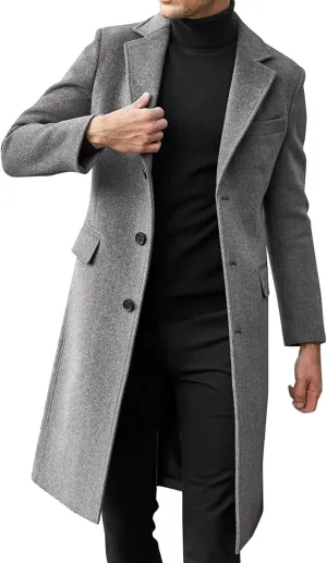 Ymosrh Men's Trench Coat Oversized Notched Long Jacket Coat Single Breasted Lapel Winter Coat Double, XL-4XL