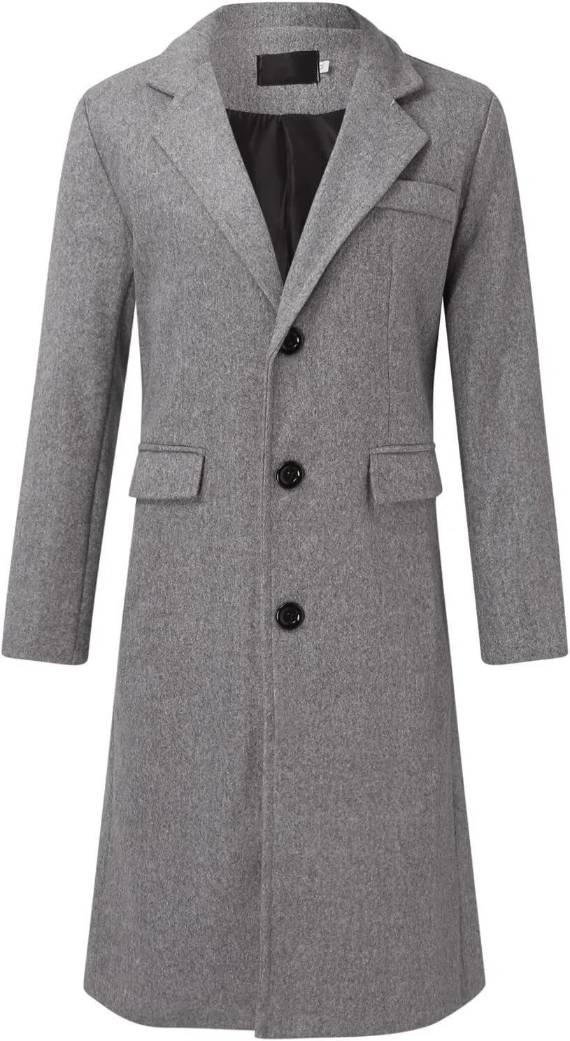 Ymosrh Men's Trench Coat Oversized Notched Long Jacket Coat Single Breasted Lapel Winter Coat Double, XL-4XL