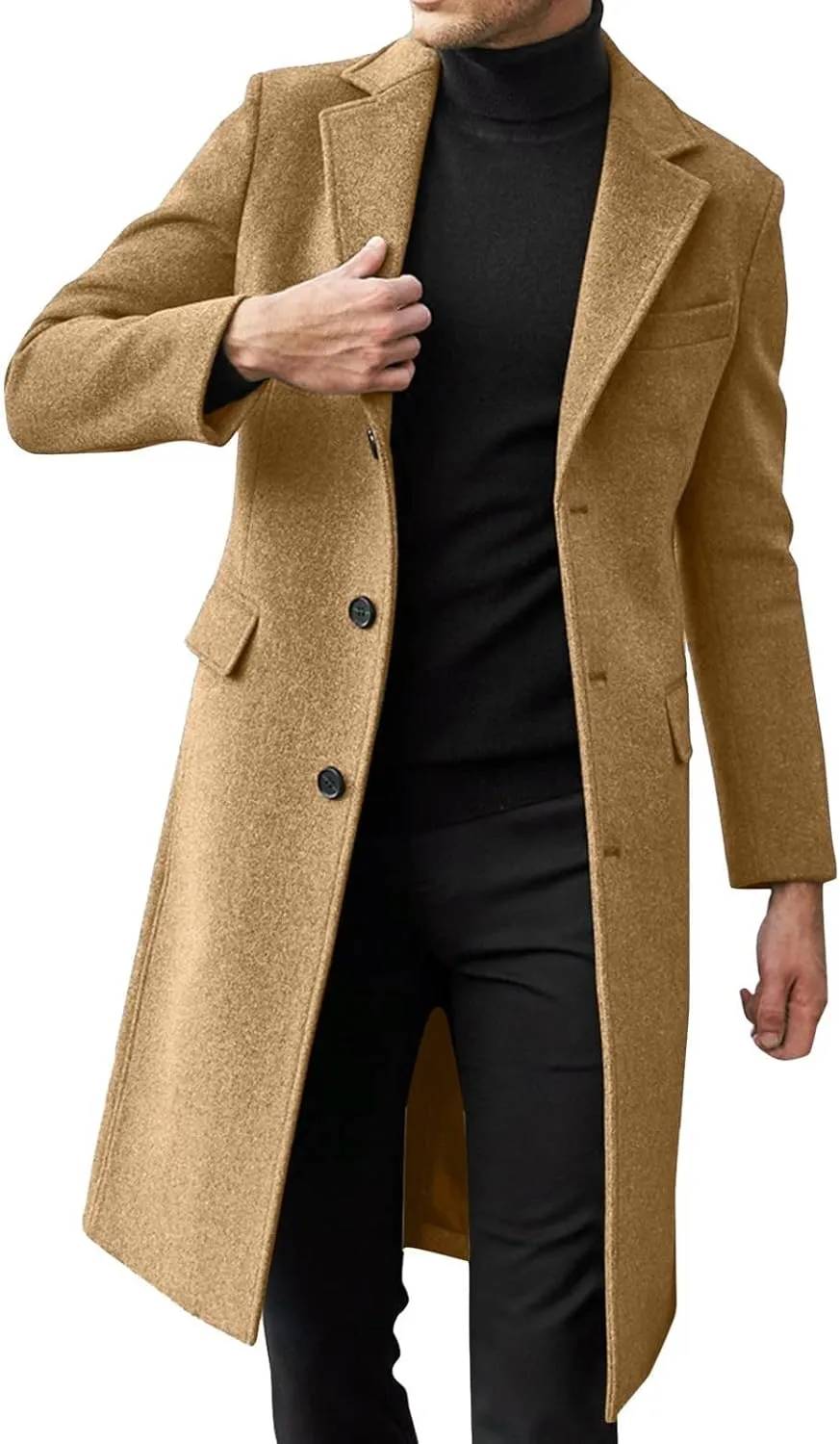Ymosrh Men's Trench Coat Oversized Notched Long Jacket Coat Single Breasted Lapel Winter Coat Double, XL-4XL