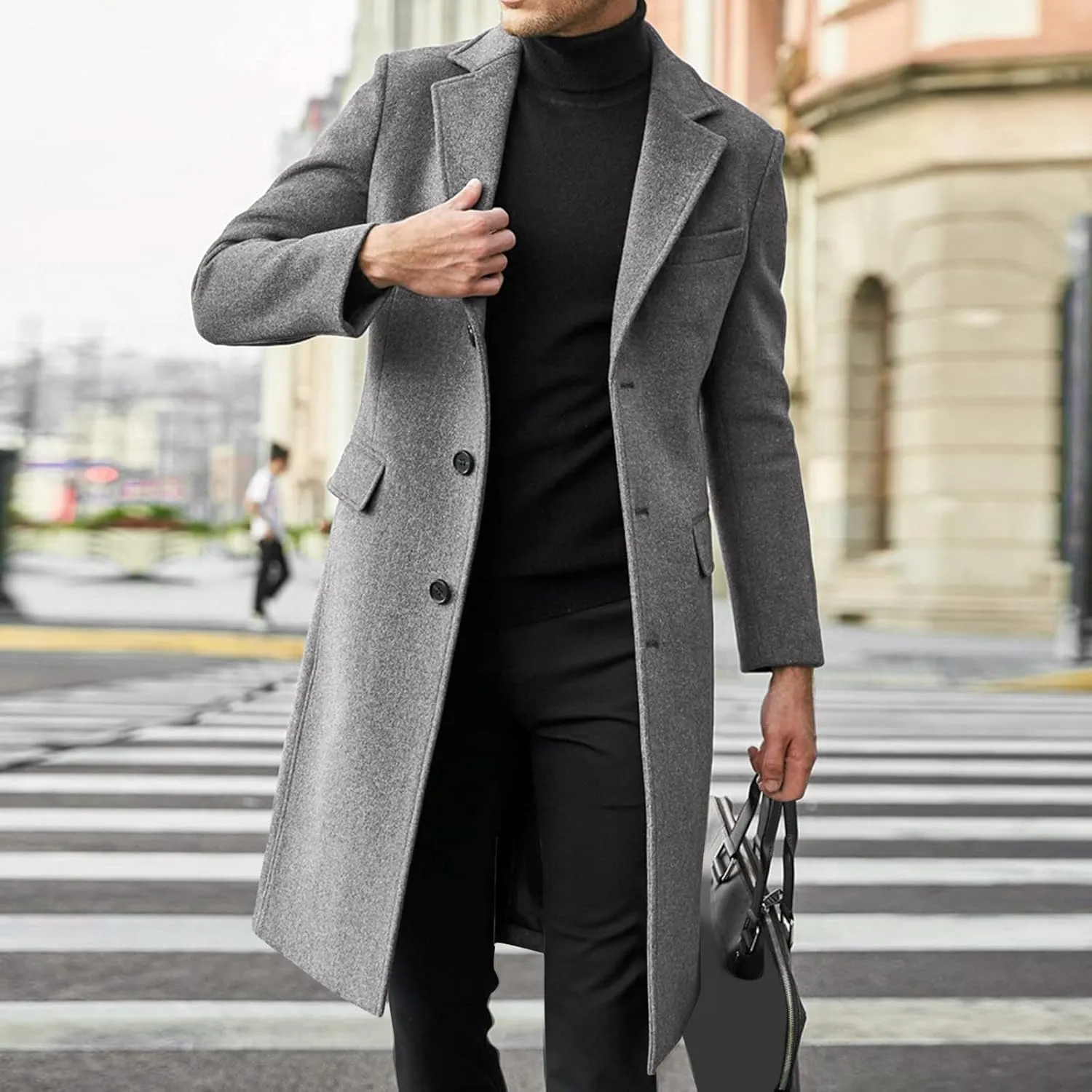 Ymosrh Men's Trench Coat Oversized Notched Long Jacket Coat Single Breasted Lapel Winter Coat Double, XL-4XL