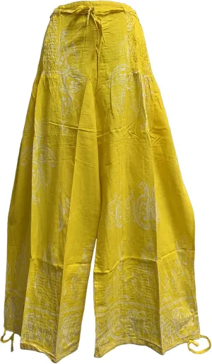 Yoga Trendz Bohemian Indian Cotton Paisley Smocked Waist Flared Palazzo Pants