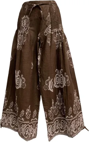 Yoga Trendz Bohemian Indian Cotton Paisley Smocked Waist Flared Palazzo Pants