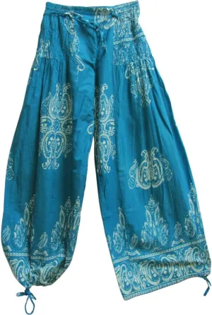 Yoga Trendz Bohemian Indian Cotton Paisley Smocked Waist Flared Palazzo Pants