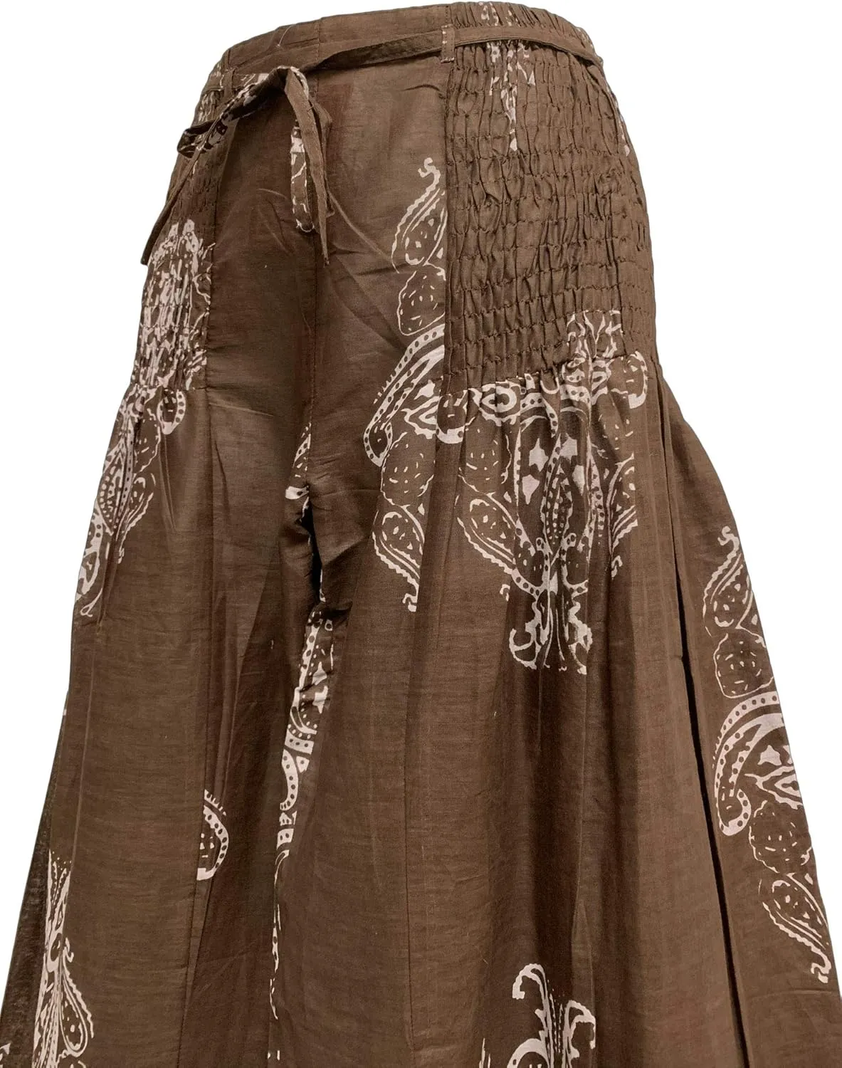 Yoga Trendz Bohemian Indian Cotton Paisley Smocked Waist Flared Palazzo Pants