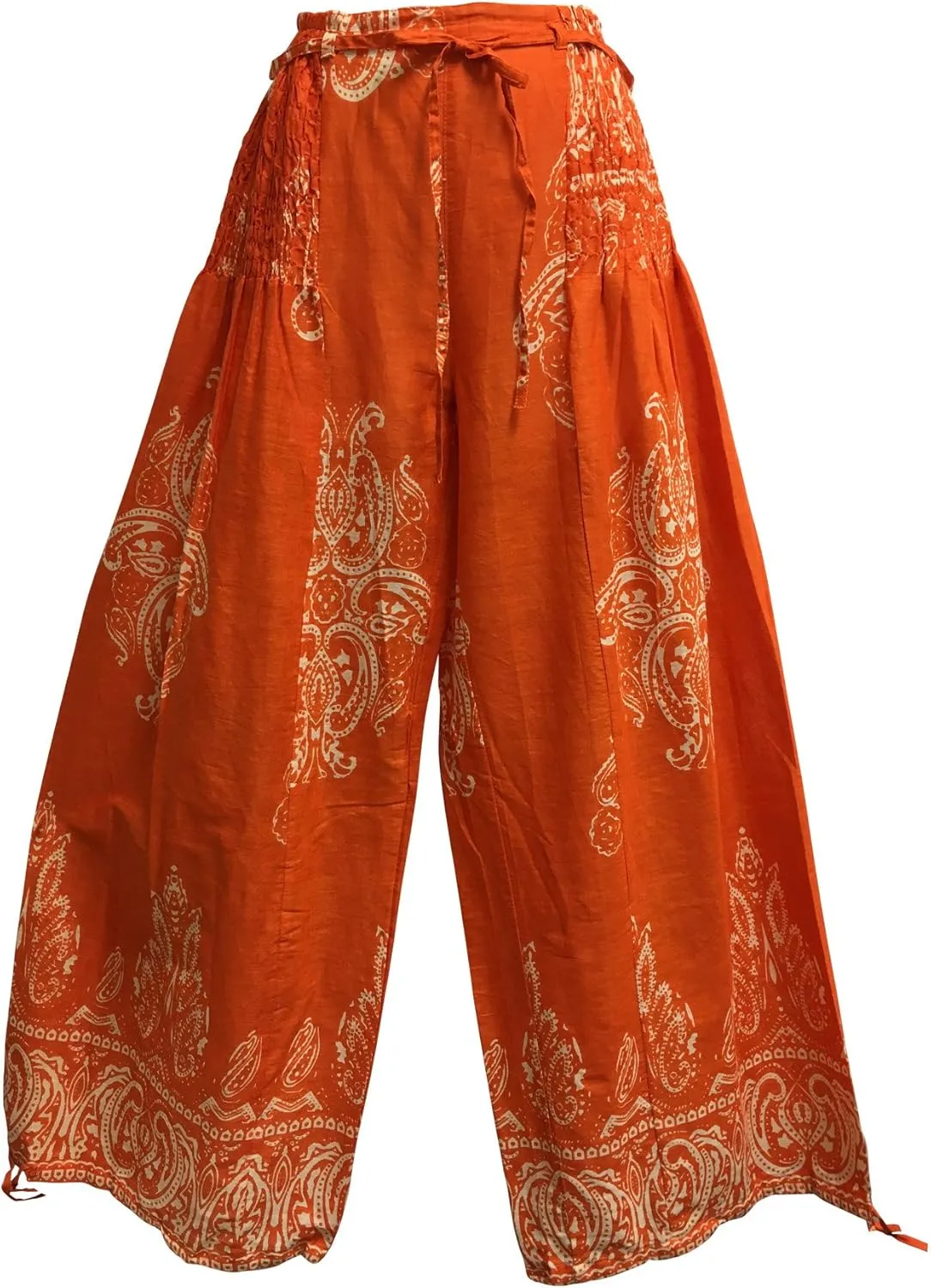 Yoga Trendz Bohemian Indian Cotton Paisley Smocked Waist Flared Palazzo Pants