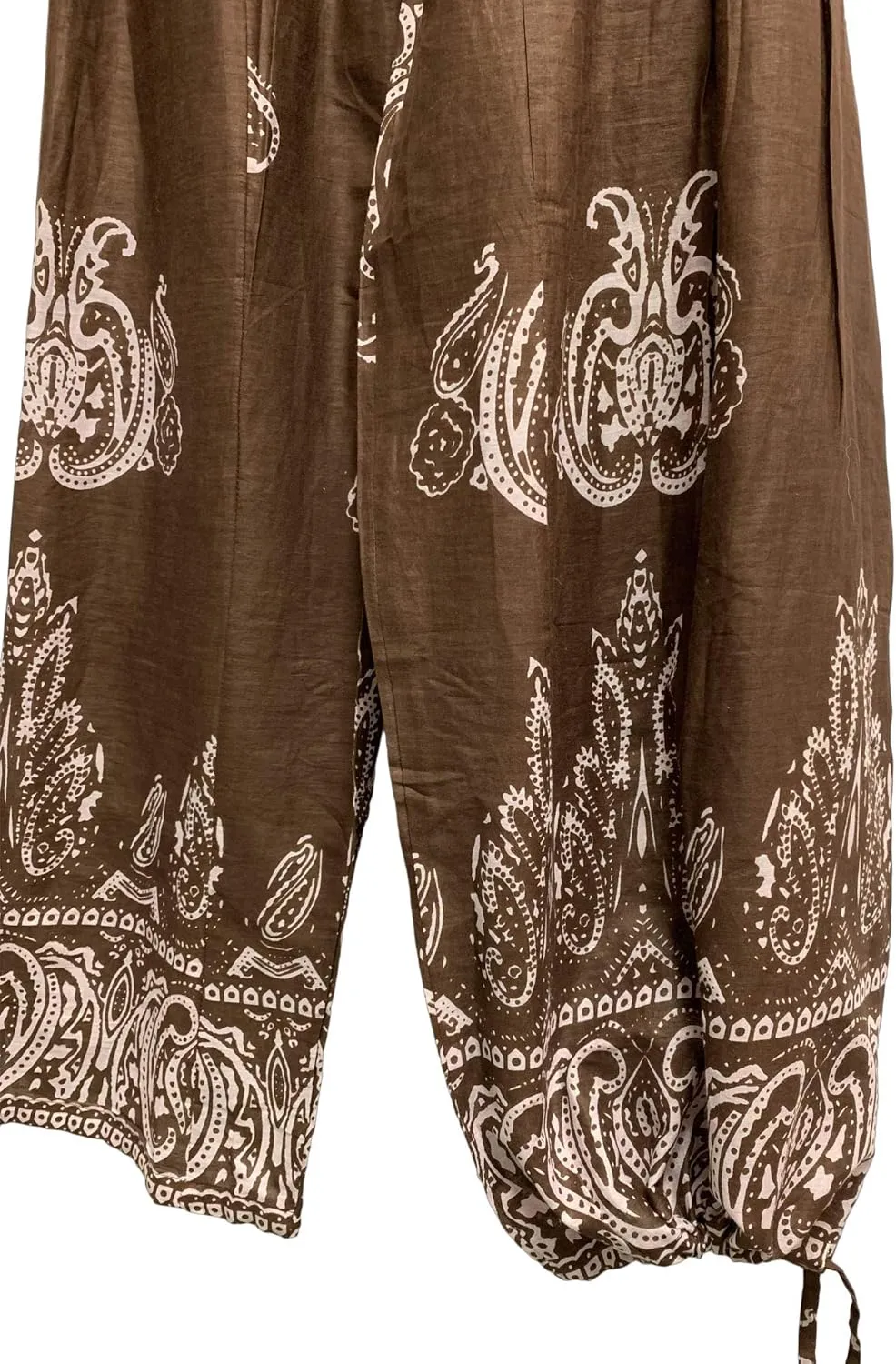 Yoga Trendz Bohemian Indian Cotton Paisley Smocked Waist Flared Palazzo Pants