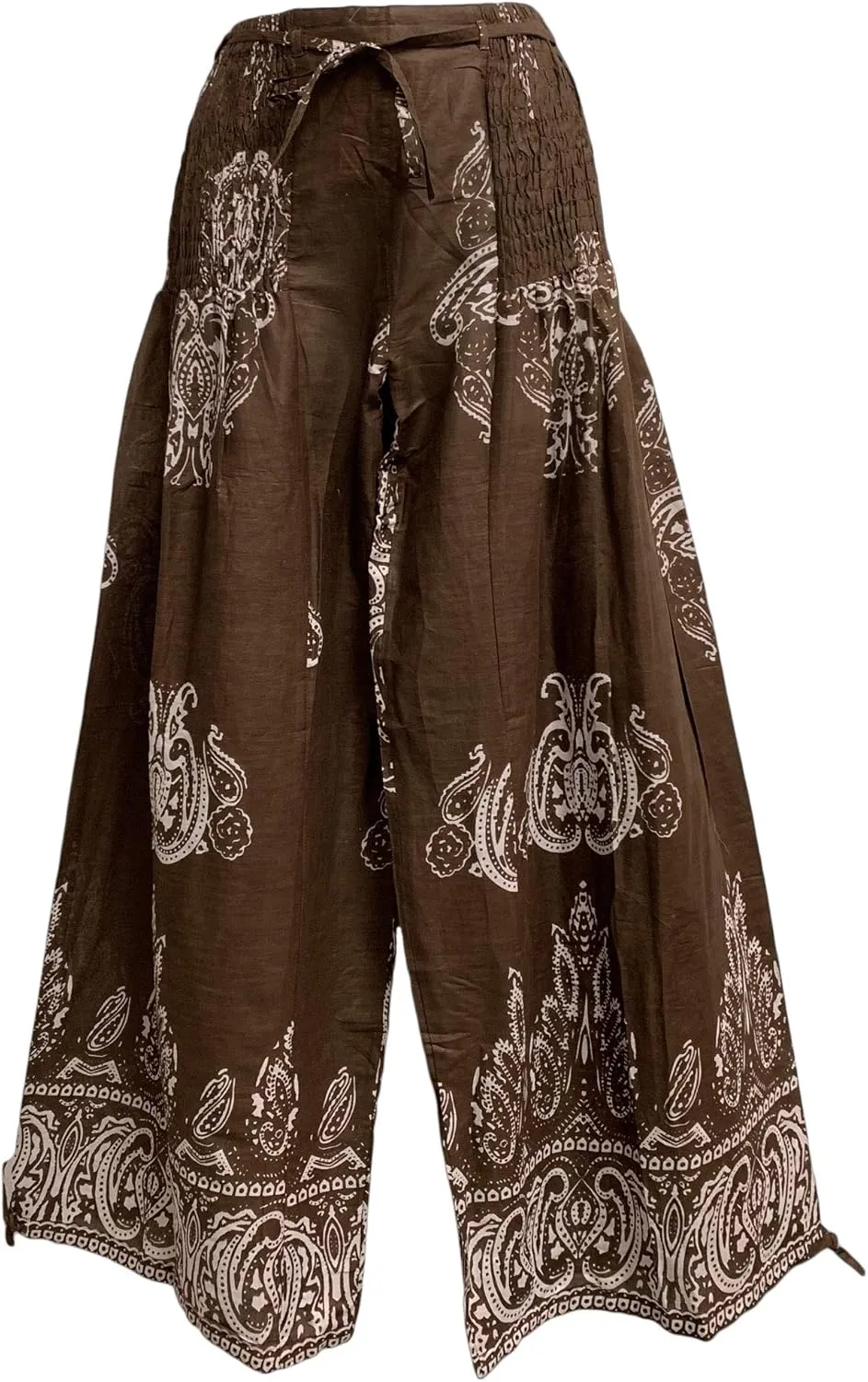Yoga Trendz Bohemian Indian Cotton Paisley Smocked Waist Flared Palazzo Pants