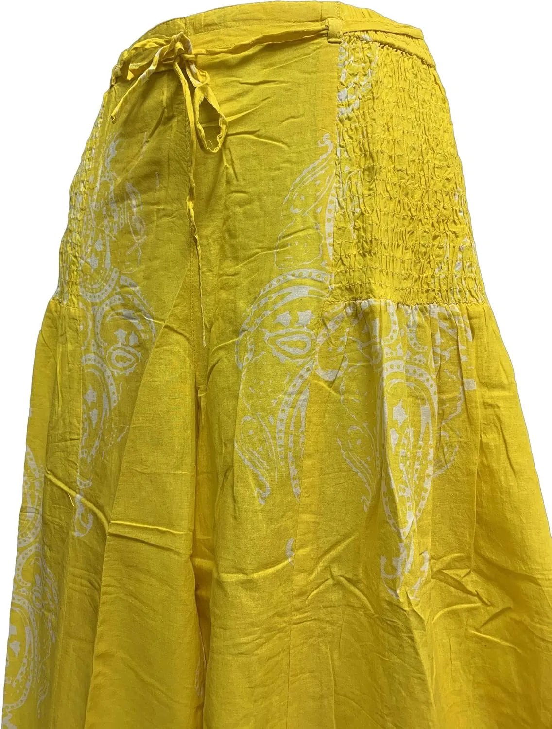 Yoga Trendz Bohemian Indian Cotton Paisley Smocked Waist Flared Palazzo Pants