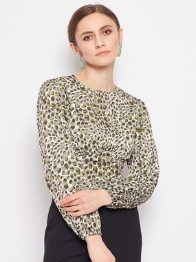 Multi Panel Cut Madame Printed Olive Corset Top