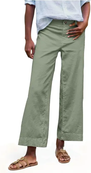 YRAETENM Linen Pants Women High Waisted Cropped Wide Leg Pants Business Casual Dress Pants Comfy Lounge Pants with Pockets