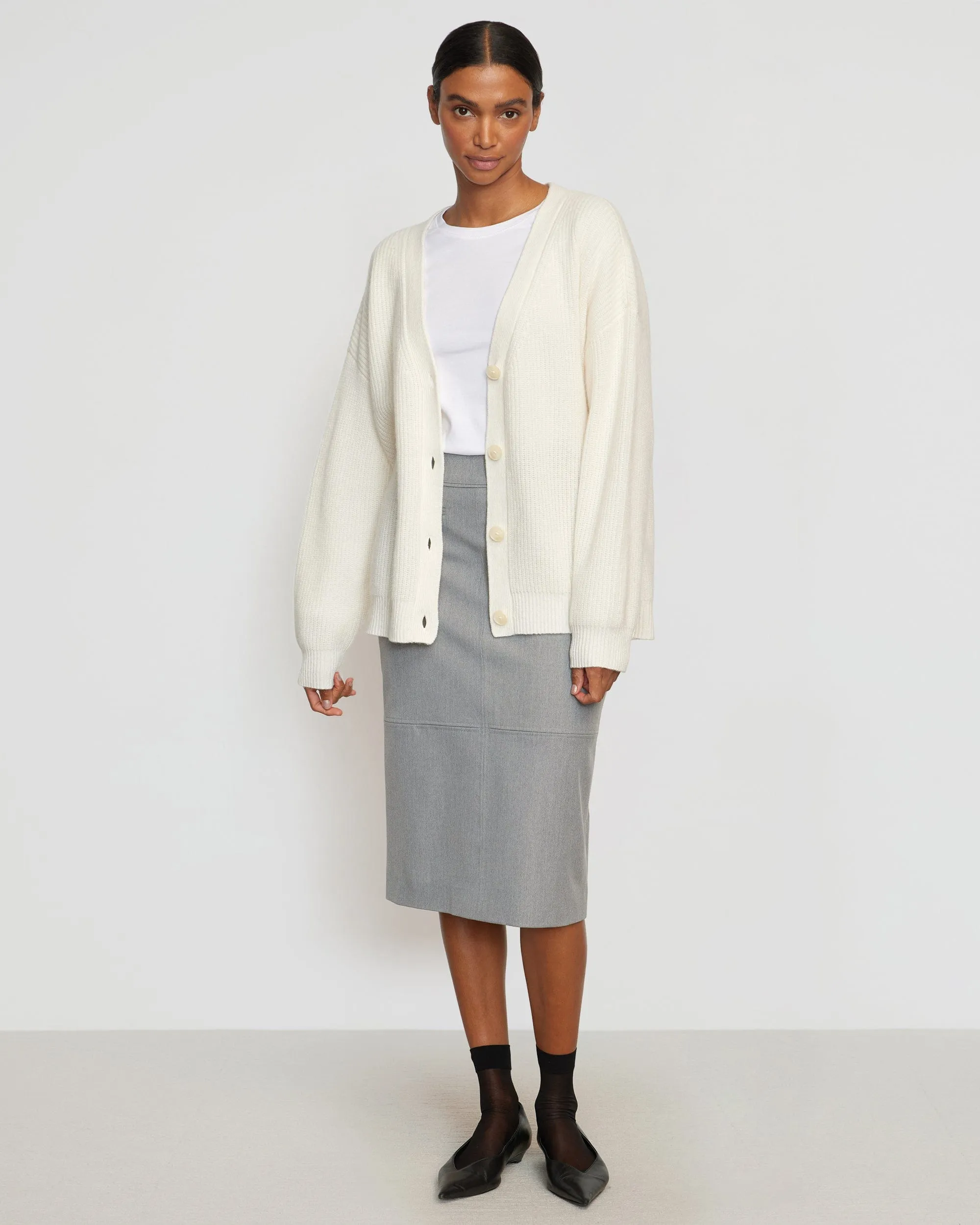 Button Details Contrast Panel Yulia Back-Split Suiting Skirt