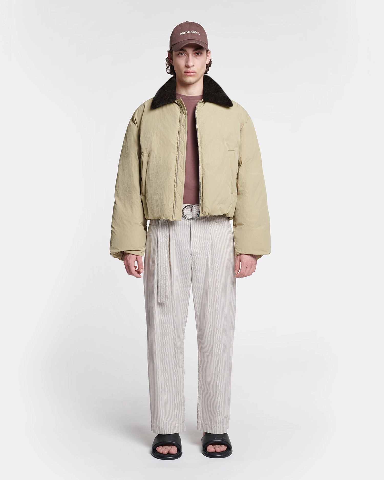 Zacharie - Faux Fur and Tech Nylon Jacket - Sage/Black Customizable cricket