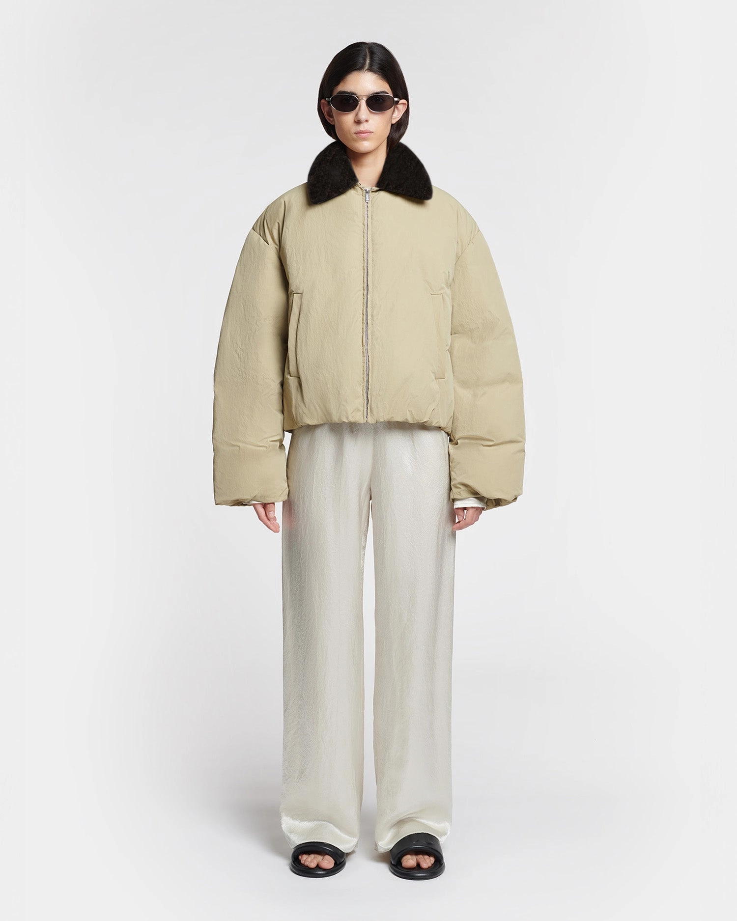 Zacharie - Faux Fur and Tech Nylon Jacket - Sage/Black Spring Wear drawstring waistband